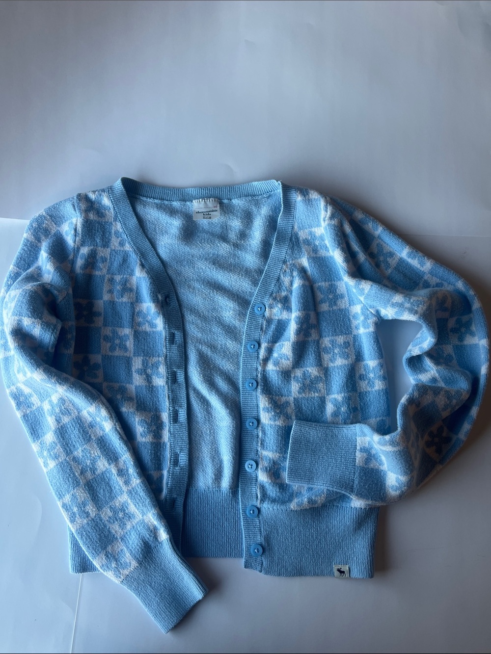 abercrombie kids Light Blue Checker Floral V-Neck Cardigan